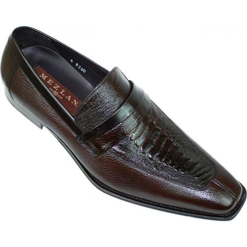 Mezlan "13414/P" Chocolate Brown  Genuine Ostrich / Deer Skin  Shoes